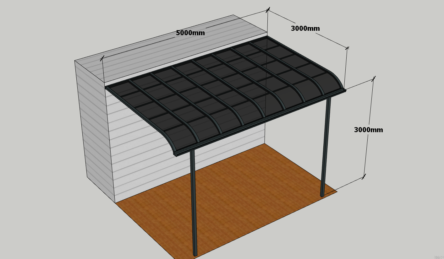 R-type Patio 3m x 5m x 3m - Grey Frame - Dark Grey Roof