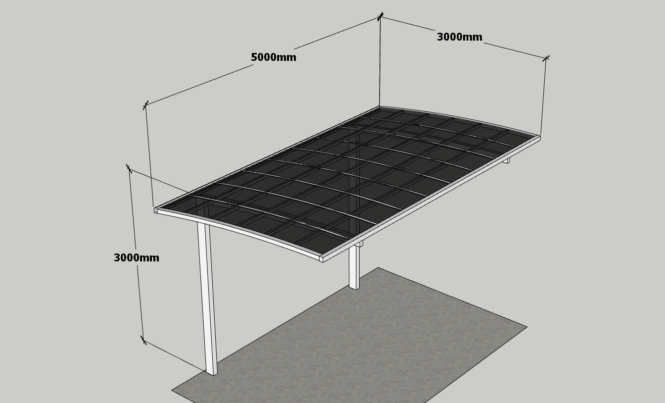 Single Cantilever Carport 3m x 5m x 3m White Frame - Dark Grey Roof