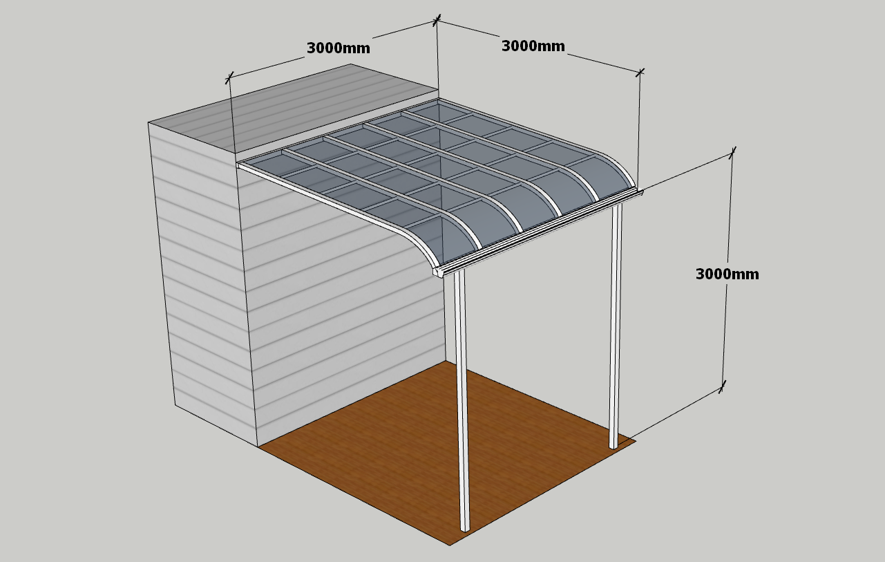 R-type Patio 3m x 3m x 3m - White Frame - Light Grey Roof