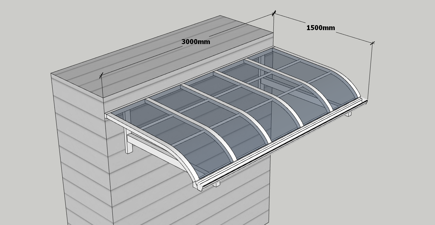 Awning 1.5m x 3m - White - Light Grey