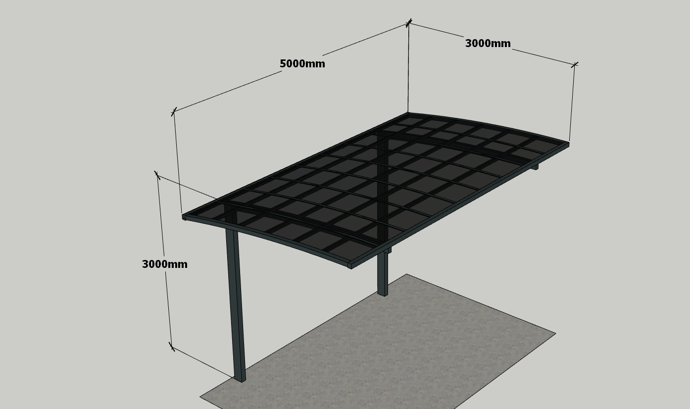 Single Cantilever Carport 3m x 5m x 3m Grey Frame - Dark Grey Roof