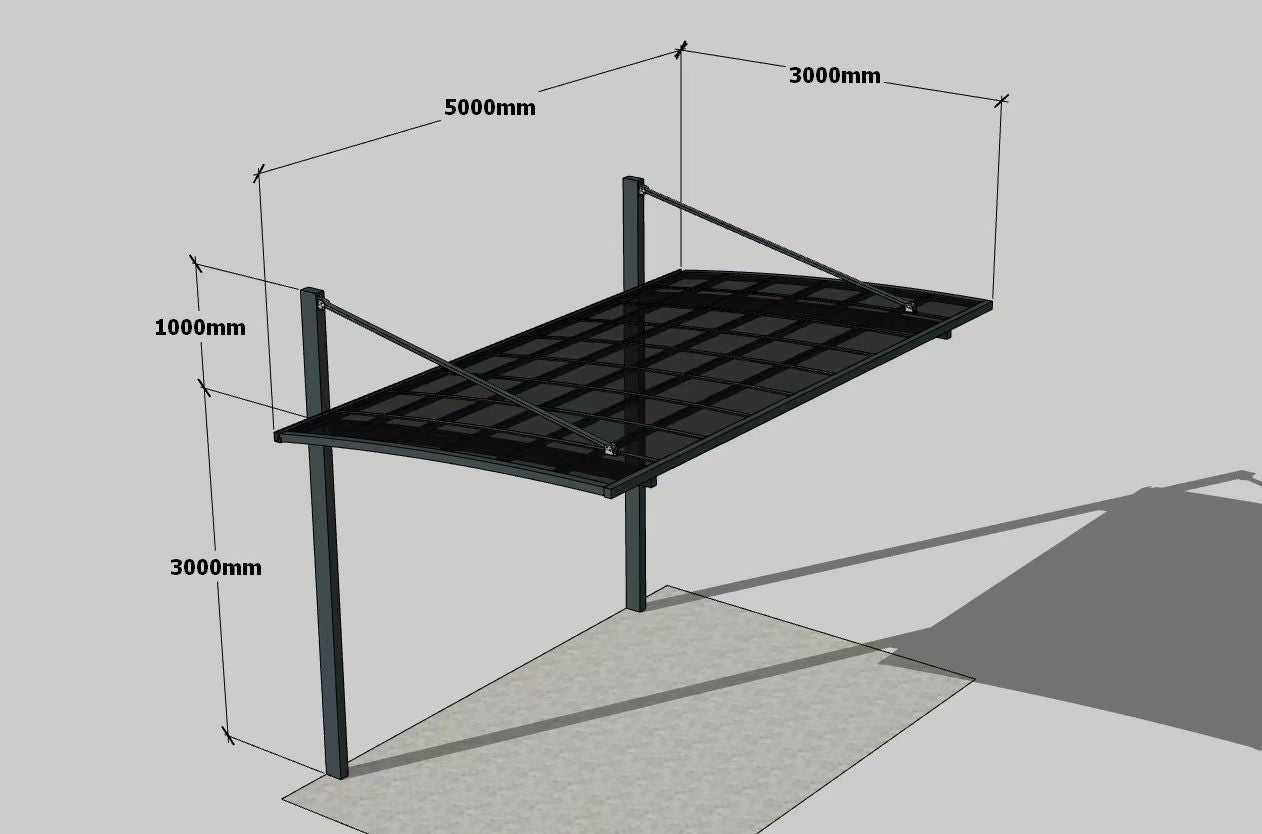 Cantilever Carport 3m x 5m x 4m - Grey Frame - Dark Grey Roof