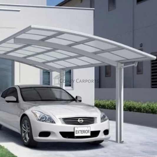 Single Cantilever Carport 3m x 5m x 3m Champagne Frame - Dark Grey Roof