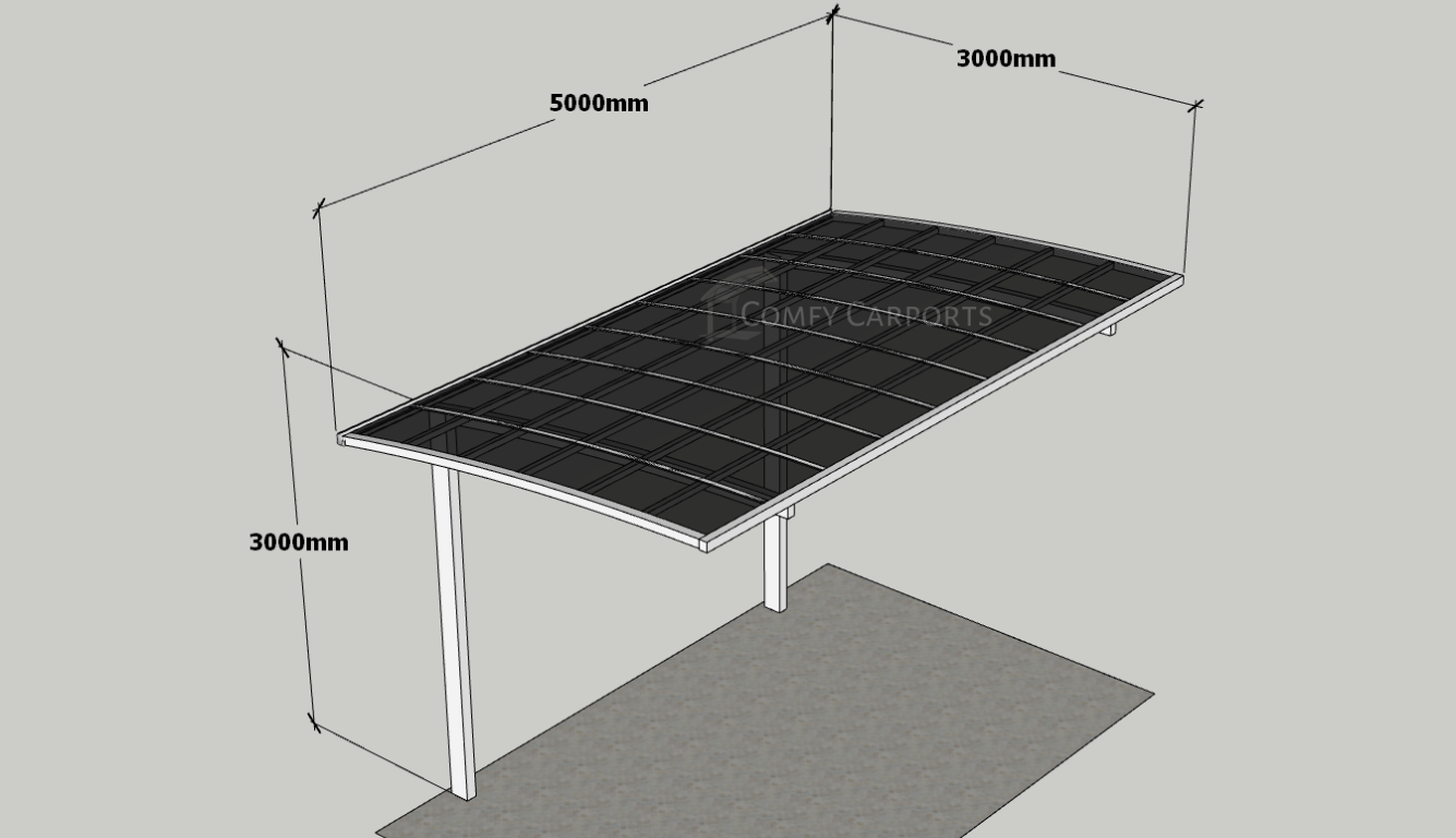 Single Cantilever Carport 3m x 5m x 3m White Frame - Light Grey Roof