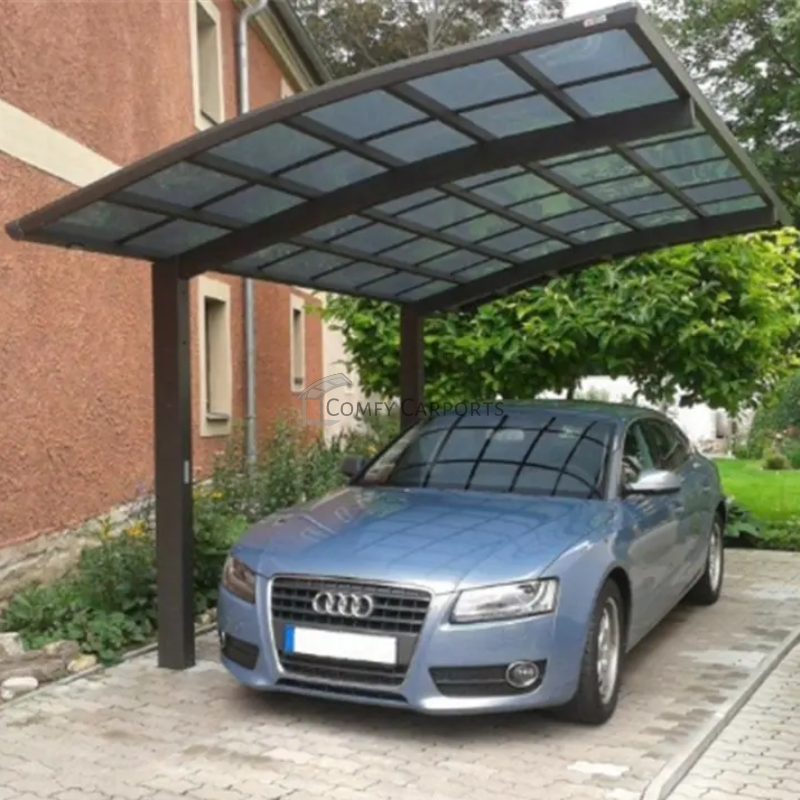 Single Cantilever Carport 3m x 5m x 3m Grey Frame - Dark Grey Roof