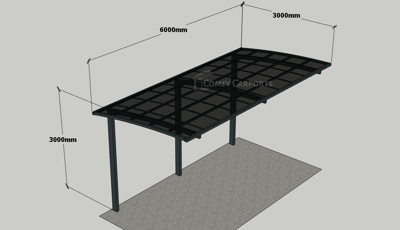 Single Cantilever Carport 3m x 6m x 3m - Grey Frame - Dark Grey Roof