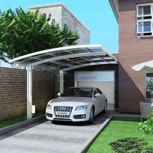 Single Cantilever Carport 3m x 5m x 3m White Frame - Dark Grey Roof