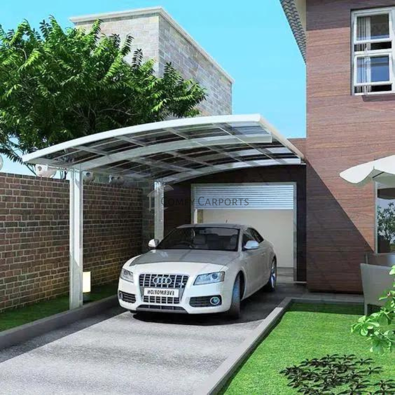 Single Cantilever Carport 3m x 5m x 3m Champagne Frame - Light Grey Roof