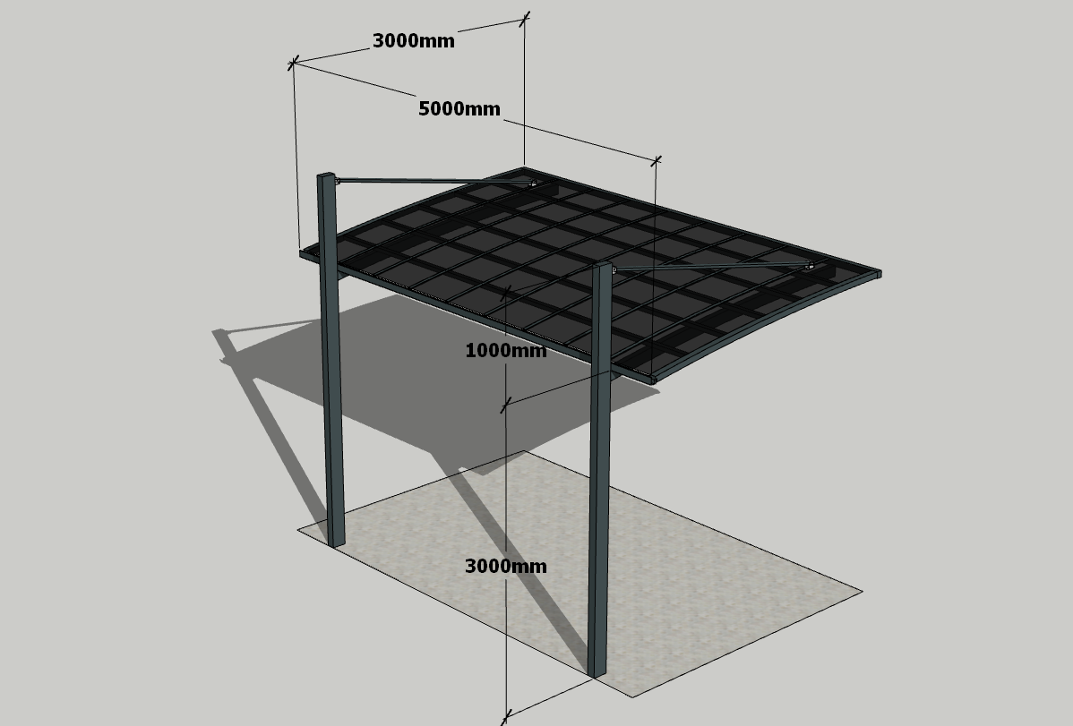 Cantilever Carport 3m x 5m x 4m - Grey Frame - Dark Grey Roof