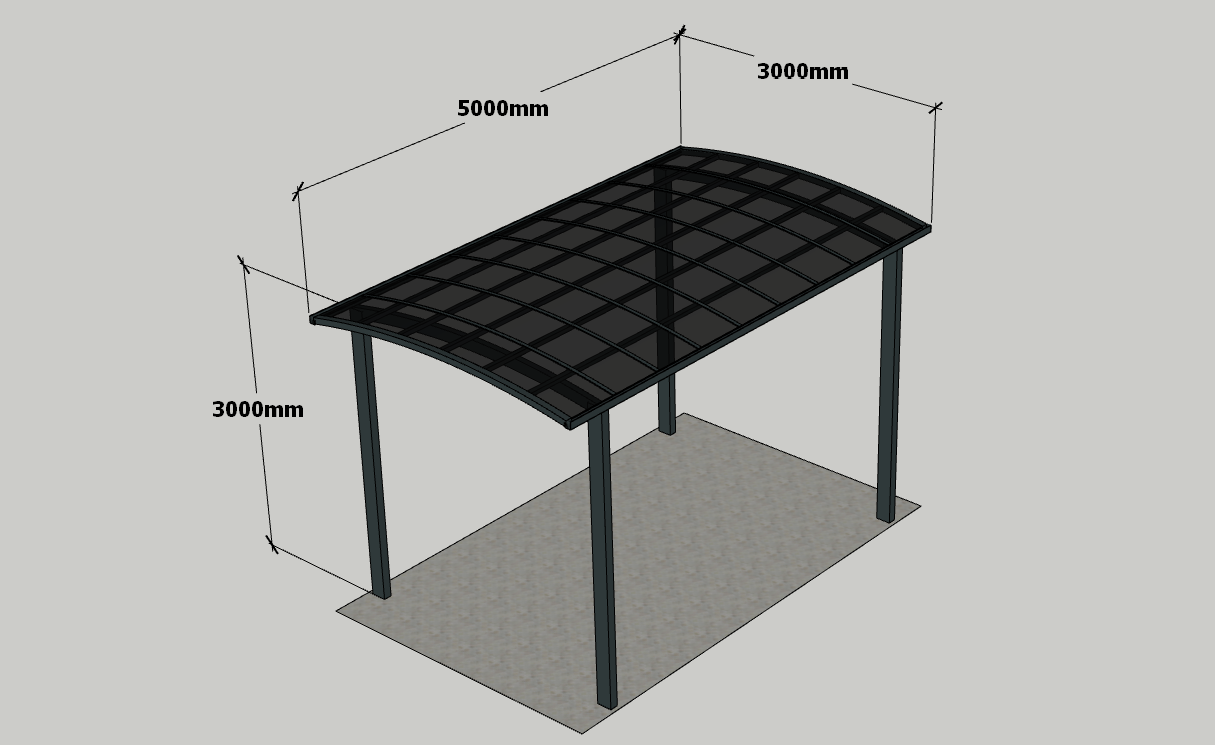 1 Channel Carport 3m x 5m x 3m Grey Frame - Dark Grey Roof