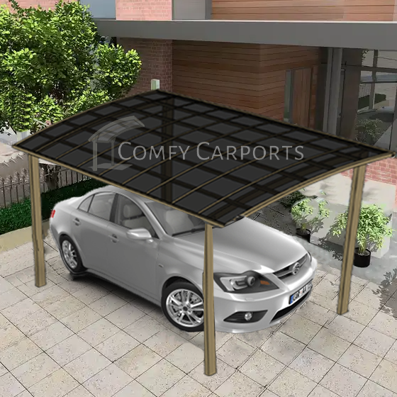 1 Channel Carport 3m x 5m x 3m - Champagne Frame - Dark Grey Roof