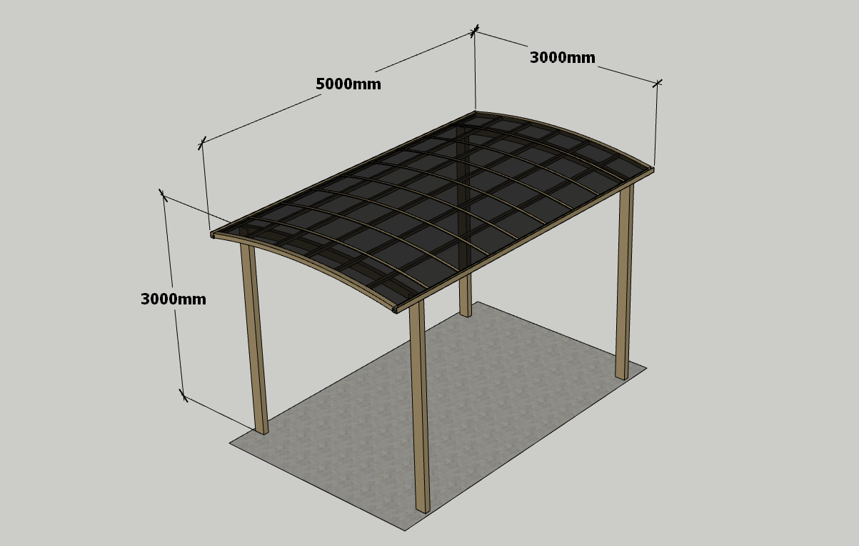 1 Channel Carport 3m x 5m x 3m - Champagne Frame - Dark Grey Roof