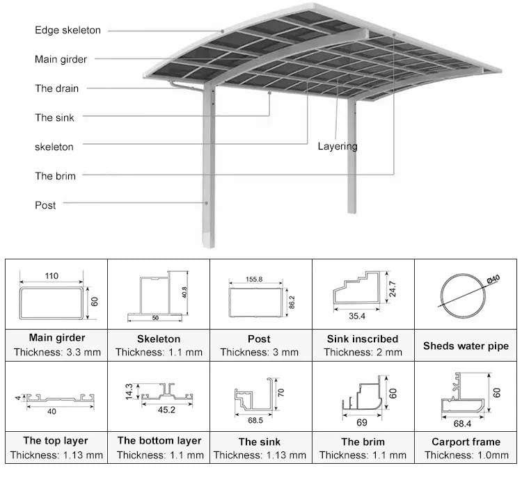 Single Cantilever Carport 3m x 5m x 3m Champagne Frame - Dark Grey Roof